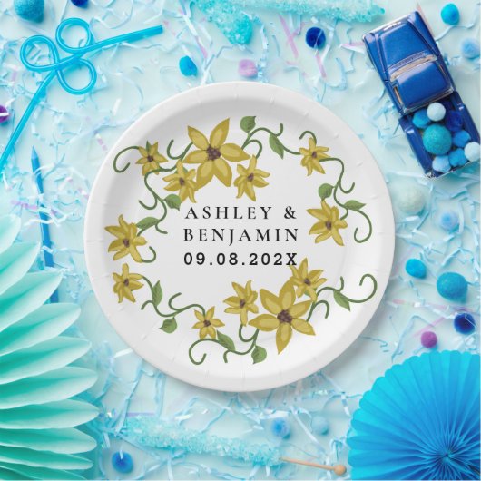 Zonnebloem Geel Bloemen Botanische Hand getrokken Papieren Bordje (Feest)