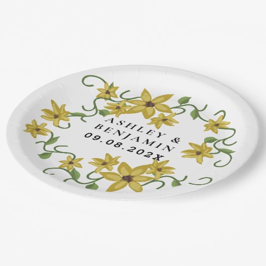 Zonnebloem Geel Bloemen Botanische Hand getrokken Papieren Bordje (Gekanteld)