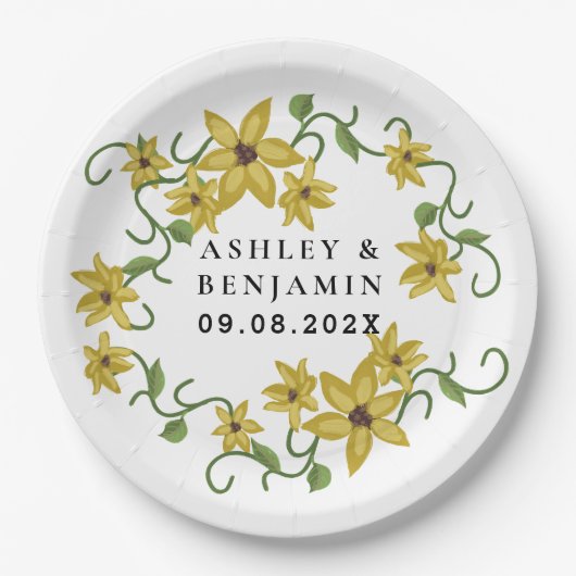 Zonnebloem Geel Bloemen Botanische Hand getrokken Papieren Bordje (Voorkant)