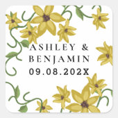 Zonnebloem Geel Bloemen Botanische Hand getrokken  Vierkante Sticker (Voorkant)