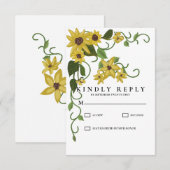 Zonnebloem Geel Bloemig Botanisch Handgetekend Oli RSVP Kaartje (Voorkant / Achterkant)