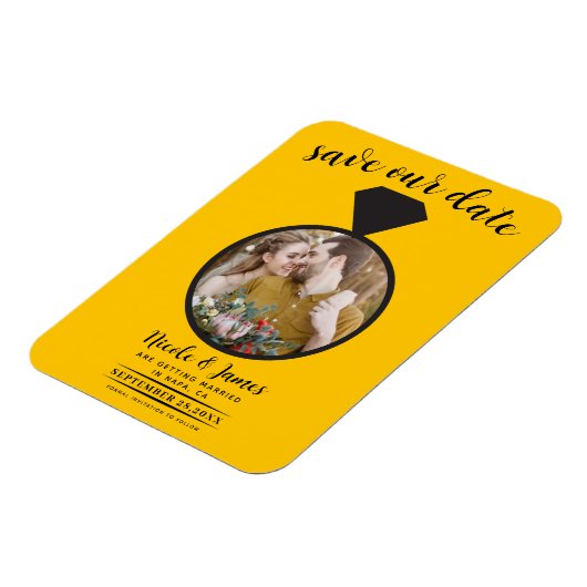 Zonnebloem Geel Bruiloft Ring Foto Save the Date Magneet (Linkerzijde)