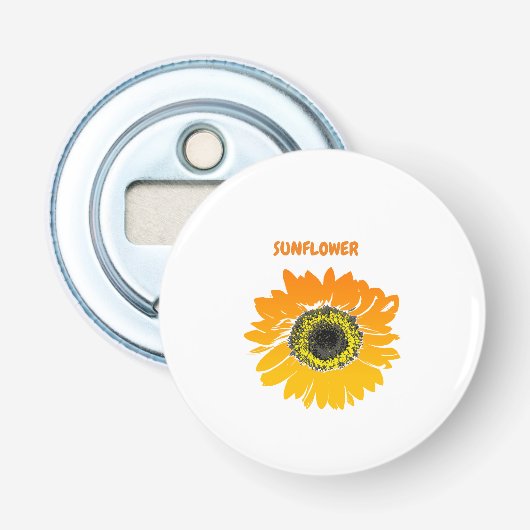 Zonnebloem geel button flesopener (Voorkant)