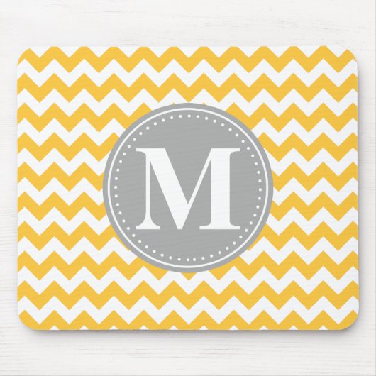 Zonnebloem Geel Chevron Pattern Gray Monogram Muismat (Voorkant)