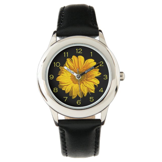 Zonnebloem geel cijfers wacna horloge (Voorkant)