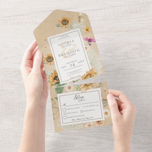  Zonnebloem Geel Dinner All In One Uitnodiging (Afscheurbaar)