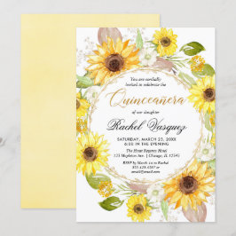 Zonnebloem geel en goudbloem Quinceanera Kaart