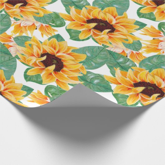 zonnebloem Geel en groen patroon Cadeaupapier (Hoek)