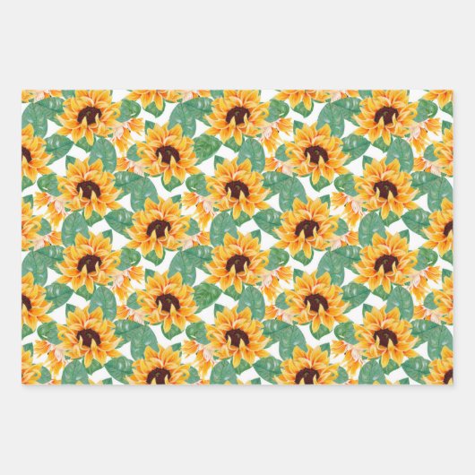 zonnebloem Geel en groen patroon Inpakpapier Vel (Voorkant 3)