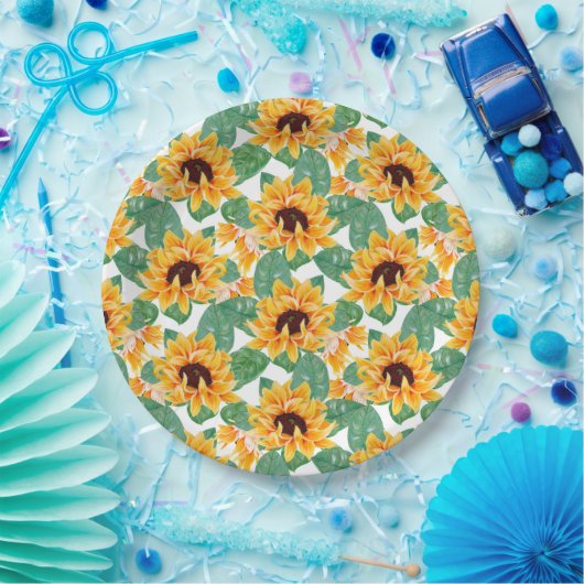  zonnebloem Geel en groen patroon Papieren Bordje (Feest)