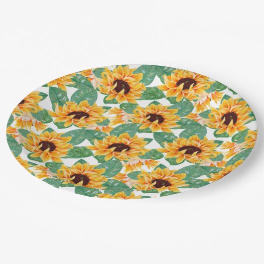  zonnebloem Geel en groen patroon Papieren Bordje (Gekanteld)