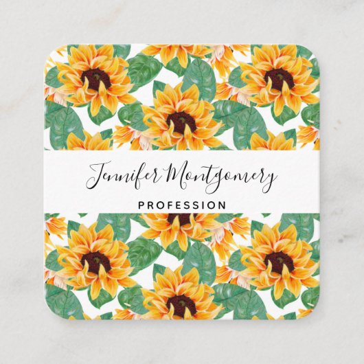  zonnebloem Geel en groen patroon Vierkante Visitekaartje (Voorkant)