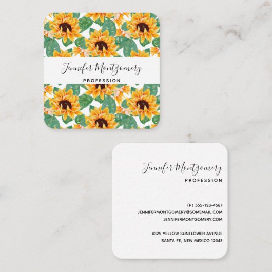 zonnebloem Geel en groen patroon Vierkante Visitekaartje (Voorkant / Achterkant)