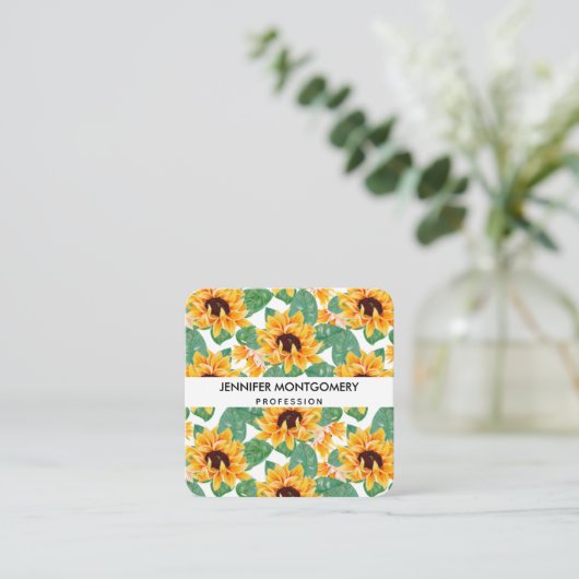  zonnebloem Geel en groen patroon Vierkante Visitekaartje (Staand voorkant)