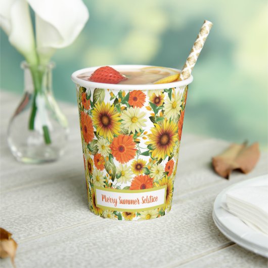 Zonnebloem Geel en Groene Bloemen Papieren Bekers (Insitu)