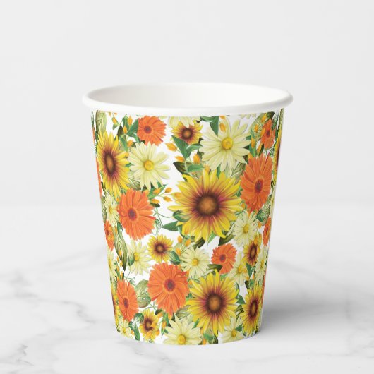 Zonnebloem Geel en Groene Bloemen Papieren Bekers (Achterkant)