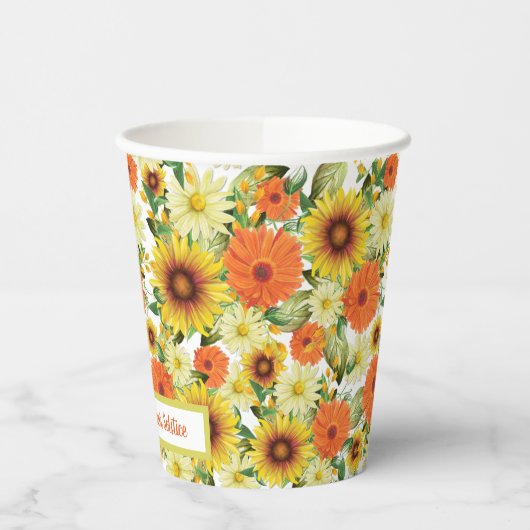 Zonnebloem Geel en Groene Bloemen Papieren Bekers (Links)