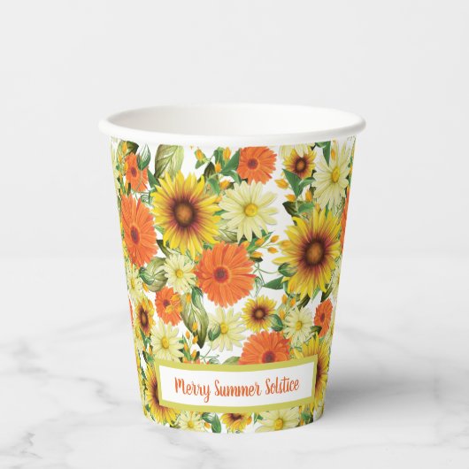 Zonnebloem Geel en Groene Bloemen Papieren Bekers (Voorkant)