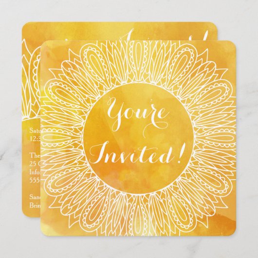 Zonnebloem Geel en Oranje Waterverf Kaart (Voorkant / Achterkant)