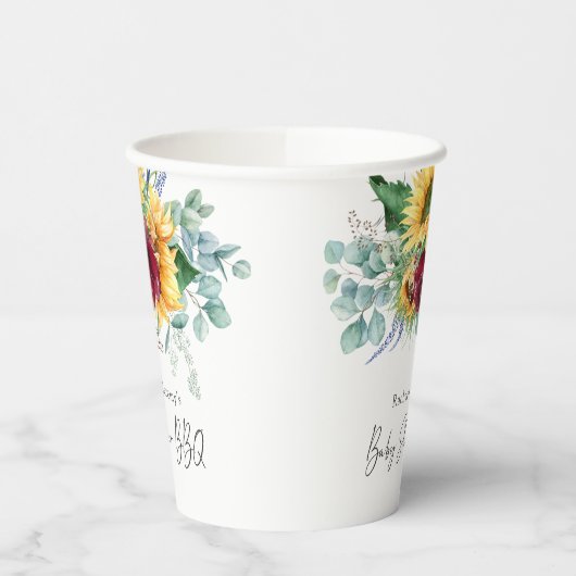 Zonnebloem Geel Floral Achterwerf BBQ Baby shower Papieren Bekers (Links)