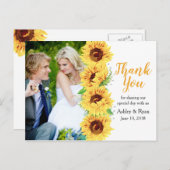 Zonnebloem geel foto bruiloft dank u briefkaart (Voorkant / Achterkant)