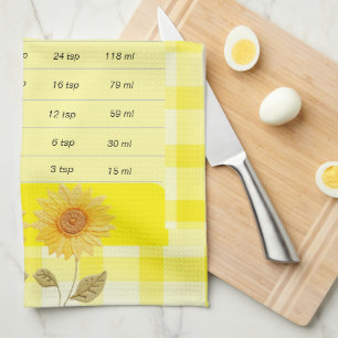 Zonnebloem Geel Gingham Logo met maatverdeling Theedoek