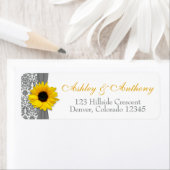 Zonnebloem Geel Grijs Damask Weddenschap Adres Etiket (Insitu)
