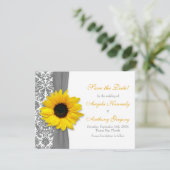 Zonnebloem Geel Grijs Damasverband Bieden de datum Kaart (Staand voorkant)