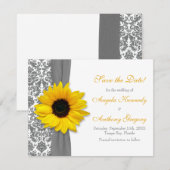 Zonnebloem Geel Grijs Damasverband Bieden de datum Kaart (Voorkant / Achterkant)