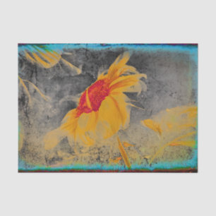 Zonnebloem Geel Grijs Teal Vintage Antiek Schets Tissuepapier