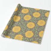Zonnebloem Geel groen bloemenpatroon Cadeaupapier (Uitgerold)