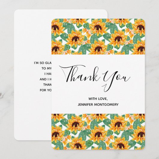 zonnebloem Geel & Groen Dank u Bedankkaart (Voorkant / Achterkant)