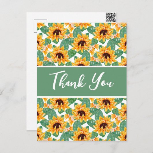 zonnebloem Geel & Groen Dank u Briefkaart (Voorkant / Achterkant)