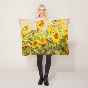 Zonnebloem Geel Groen Land Kunst Fleece Deken