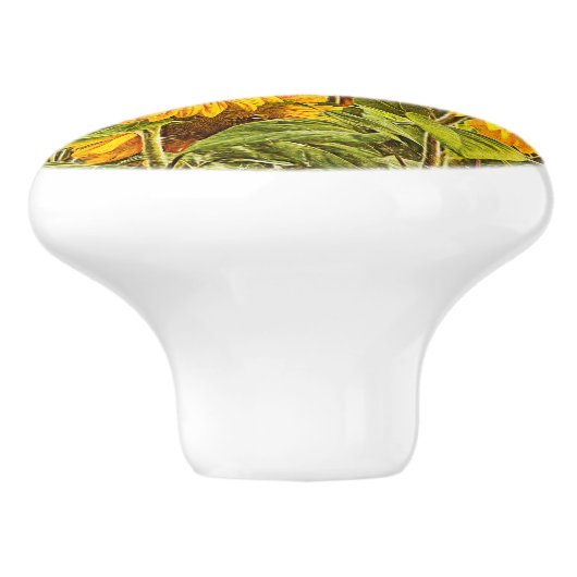 Zonnebloem  Geel Groen Rustisch Keramische Knop (Zijkant)