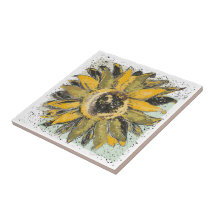 Zonnebloem Geel Groen Zwart Watercolor Stijl Kunst