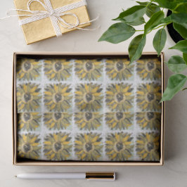 Zonnebloem Geel Groen Zwart Watercolor Stijl Kunst Tissuepapier