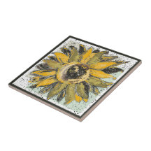 Zonnebloem Geel Groen Zwart Waterverf Stijl Kunst