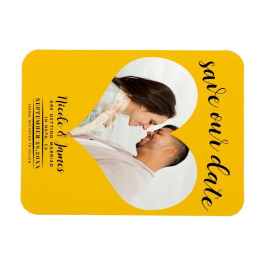 Zonnebloem Geel Hart Foto Bruiloft Save the Date Magneet (Horizontaal)