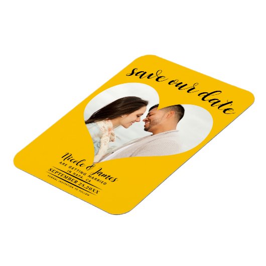 Zonnebloem Geel Hart Foto Bruiloft Save the Date Magneet (Linkerzijde)