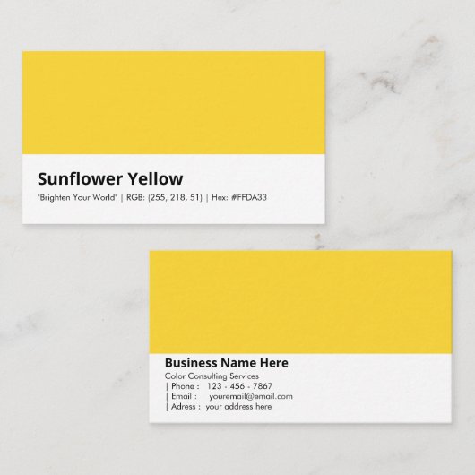 Zonnebloem geel | Kleur 'Brighten Your World' Visitekaartje (Voorkant / Achterkant)