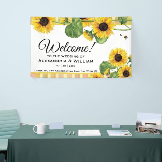 Zonnebloem Geel Land Floral | Welkom bruiloft Spandoek (Beurs)