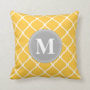 Zonnebloem Geel Marokkaans Lattice Gray Monogram Kussen