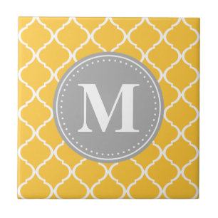 Zonnebloem Geel Marokkaans Lattice Gray Monogram Tegeltje