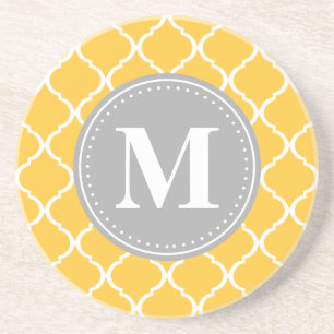 Zonnebloem Geel Marokkaans Lattice Gray Monogram Zandsteen Onderzetter