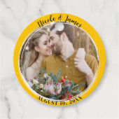 Zonnebloem geel minimale ronde foto bruiloft bedankjes labels (Voorkant)