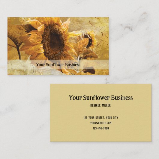 Zonnebloem Geel mooie Rustische Landbloem Visitekaartje (Voorkant / Achterkant)