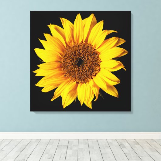 Zonnebloem Geel op Zwart - Gepersonaliseerd Sun Fl Canvas Afdruk (Insitu (Houten vloer))