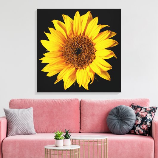 Zonnebloem Geel op Zwart - Gepersonaliseerd Sun Fl Canvas Afdruk (Insitu (Woonkamer))