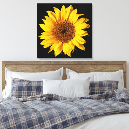 Zonnebloem Geel op Zwart - Gepersonaliseerd Sun Fl Canvas Afdruk (Insitu (Slaapkamer))